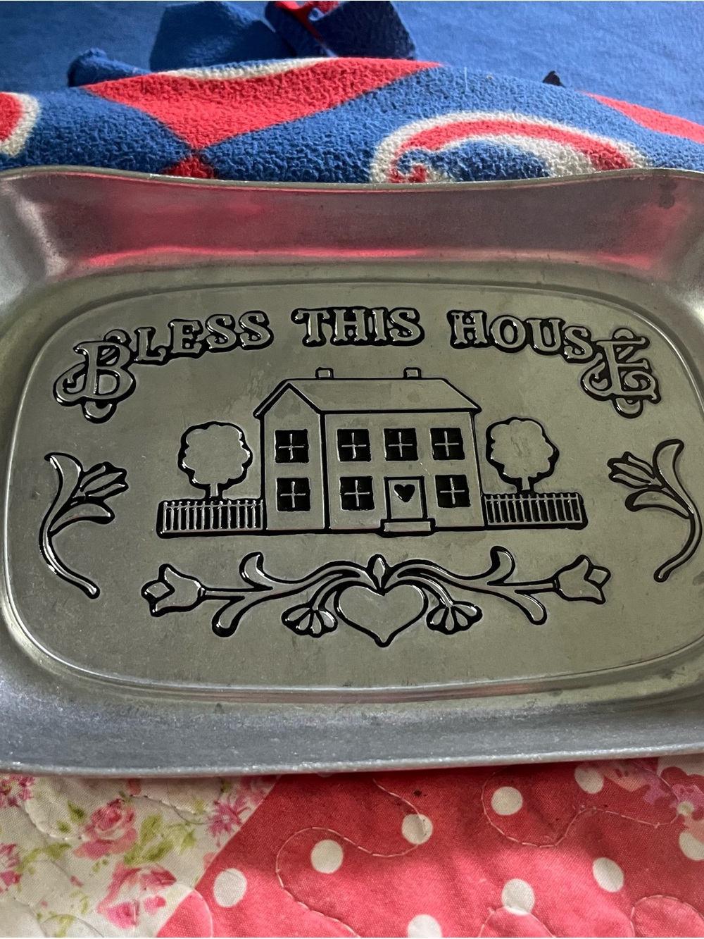 Bless This House Decorative Serving Tray - Silver Pewter Finish